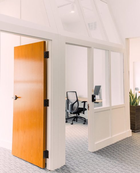 Light-filled coworking space in downtown Ann Arbor, featuring private offices.